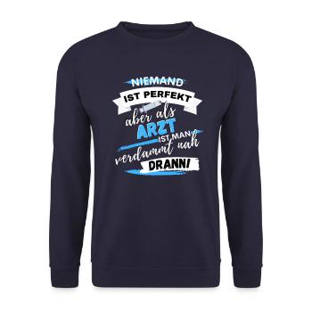 WITZIGER ARZT SPRUCH - LUSTIGE ÄRZTE DESIGN - Unisex Pullover - Navy - Vorne - Alina (178cm) & Michal (187cm)