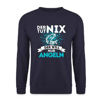 DER TUT NIX DER WILL NUR ANGELN - Lustiges Angel - Unisex Pullover - Navy - Vorne - Alina (178cm) & Michal (187cm)