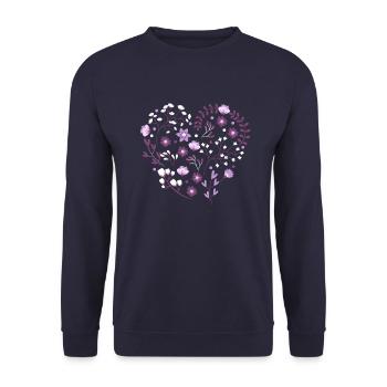 LILA VALENTIENSTAG FLOWERS HEART - BLUMENHERZ - Unisex Sweatshirt - navy - Front - Alina (178cm) & Michal (187cm)