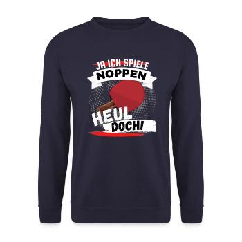 TISCHTENNIS NOPPEN SPIELER SPRUCH DESIGN SHIRT - Unisex Pullover - Navy - Vorne - Alina (178cm) & Michal (187cm)