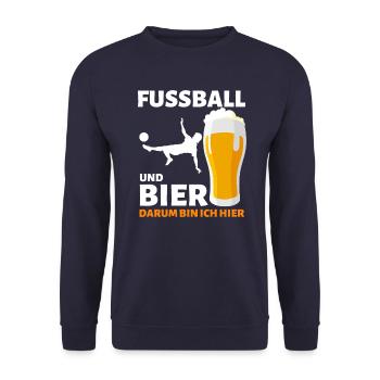 FUSSBALL & BIER !!! LUSTIGER FUBA KREISLIGA SPRUCH - Unisex Pullover - Navy - Vorne - Alina (178cm) & Michal (187cm)
