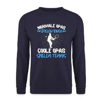 COOLE OPAS SPIELEN TENNIS! TENNIS SPRUCH MOTIV - Unisex Pullover - Navy - Vorne - Alina (178cm) & Michal (187cm)