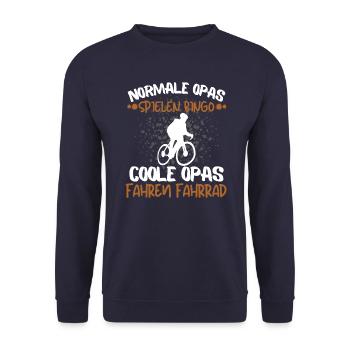 COOLE OPAS FAHREN FAHRRAD - RADFAHREN GEHT IMMER! - Unisex Pullover - Navy - Vorne - Alina (178cm) & Michal (187cm)