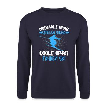 COOLE OPAS FAHREN SKI - LUSTIGER SKIFAHRER SPRUCH - Unisex Pullover - Navy - Vorne - Alina (178cm) & Michal (187cm)