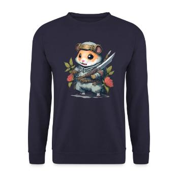 Ninja-Hamster-Kampfmeister. Hamster im Kampfmodus - Unisex Pullover - Navy - Vorne - Alina (178cm) & Michal (187cm)