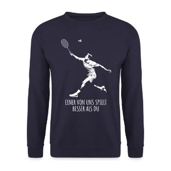Badminton - Einer von uns spielt besser als du - Unisex Pullover - Navy - Vorne - Alina (178cm) & Michal (187cm)