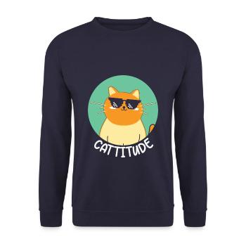 Cattitude Cat Funny Animal Puns - Unisex Pullover - Navy - Vorne - Alina (178cm) & Michal (187cm)