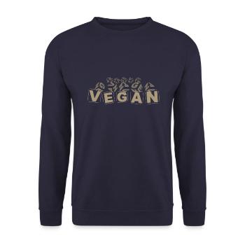 "V-E-G-A-N" Buchstabenwürfel hellbraun - Unisex Pullover - Navy - Vorne - Alina (178cm) & Michal (187cm)