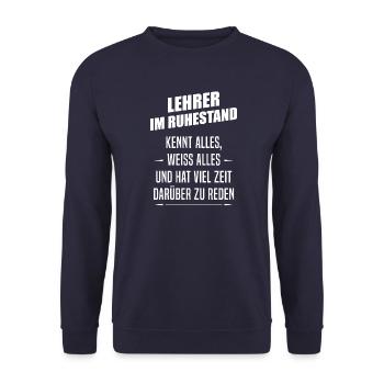 Lehrer im Ruhestand - Unisex Pullover - Navy - Vorne - Alina (178cm) & Michal (187cm)