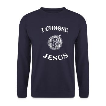 Jesus Christentum Messias Erlöser Gott Spruch - Unisex Pullover - Navy - Vorne - Alina (178cm) & Michal (187cm)
