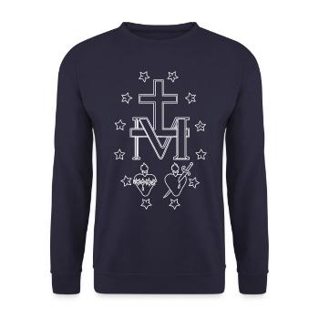Wundermedaille (Medaille der Unbefleckten Empfängnis) - Unisex Pullover - Navy - Vorne - Alina (178cm) & Michal (187cm)