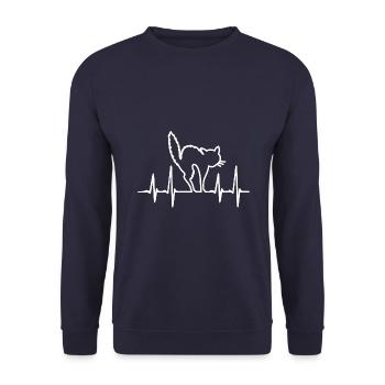 Herzschlag Katze Schreck - Unisex Pullover - Navy - Vorne - Alina (178cm) & Michal (187cm)