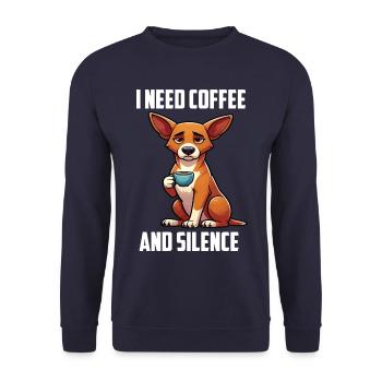 I Need Coffee and Silence Podenco Podencos  - Unisex Pullover - Navy - Vorne - Alina (178cm) & Michal (187cm)