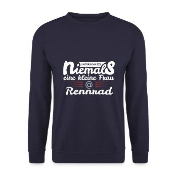 Kleine Frau auf einem Rennrad - Unisex Pullover - Navy - Vorne - Alina (178cm) & Michal (187cm)