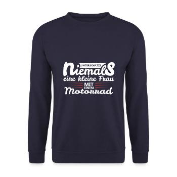 Motorrad kleine Frau - Unisex Pullover - Navy - Vorne - Alina (178cm) & Michal (187cm)