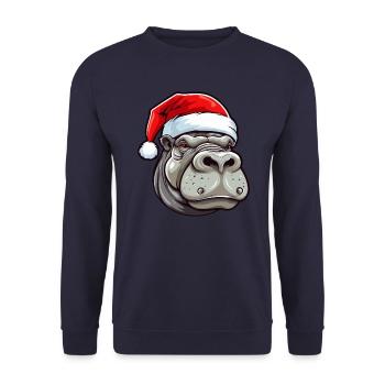 Nilpferd Weihnachten Tier Kopf - Unisex Pullover - Navy - Vorne - Alina (178cm) & Michal (187cm)