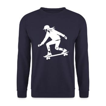 Skateboarding Frau Silhouette Skateboard - Unisex Pullover - Navy - Vorne - Alina (178cm) & Michal (187cm)