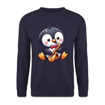 Pinguin Jazz Saxofon Saxofonist Musik - Unisex Pullover - Navy - Vorne - Alina (178cm) & Michal (187cm)