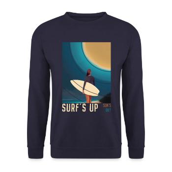 Surf's Up Sun's Out - Surfbrett Summer Vibes - Unisex Pullover - Navy - Vorne - Alina (178cm) & Michal (187cm)