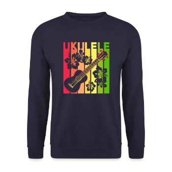 Ukulele Retro Streifen tropische Blumen - Unisex Pullover - Navy - Vorne - Alina (178cm) & Michal (187cm)