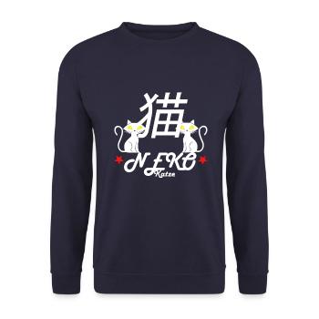 Das Japanische Wort für Katze ist Neko - Unisex Pullover - Navy - Vorne - Alina (178cm) & Michal (187cm)