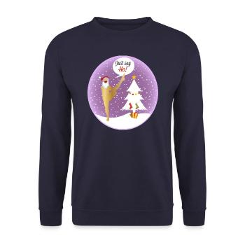 Yoga Shirt Weihnachten Say Ho Nikolaus Santa Claus - Unisex Pullover - Navy - Vorne - Alina (178cm) & Michal (187cm)