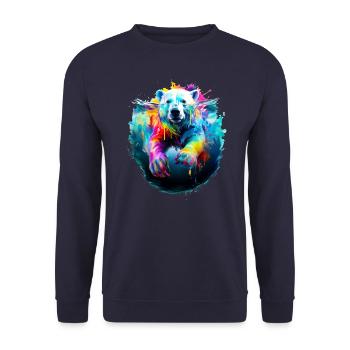 Bemalter Eisbär beim Schwimmen - Unisex Pullover - Navy - Vorne - Alina (178cm) & Michal (187cm)