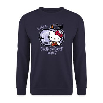 Hello Kitty Halloween Süßes Oder Saures - Unisex Pullover - Navy - Vorne - Alina (178cm) & Michal (187cm)