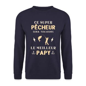 Meilleur Super Papy Pêcheur Pêche Humour - Sweat-shirt Unisexe - marine - Devant - Alina (178cm) & Michal (187cm)