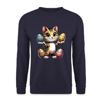 Easter Cat with Colorful Eggs - Unisex Sweatshirt - navy - Front - Alina (178cm) & Michal (187cm)