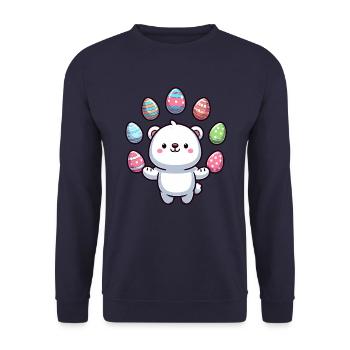 Cartoon Polar Bear Easter Egg Design - Unisex Sweatshirt - navy - Front - Alina (178cm) & Michal (187cm)