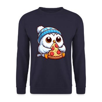 Eule Schneeeule Pizza Pizzaliebhaber Winter - Unisex Pullover - Navy - Vorne - Alina (178cm) & Michal (187cm)