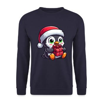 Weihnachtlicher Pinguin mit Weihnachtsmann und - Unisex Pullover - Navy - Vorne - Alina (178cm) & Michal (187cm)