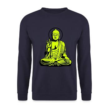 Young Buddha No.1_2c - Unisex Pullover - Navy - Vorne - Alina (178cm) & Michal (187cm)