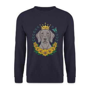 Weimaraner mit Krone und hübschen Rosen - Unisex Pullover - Navy - Vorne - Alina (178cm) & Michal (187cm)