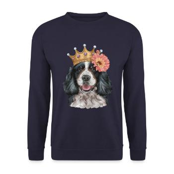 Cocker Spaniel mit Blumen und Krone - Unisex Pullover - Navy - Vorne - Alina (178cm) & Michal (187cm)