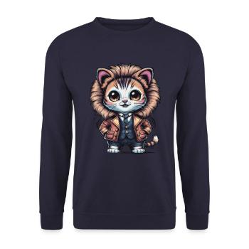 Cartoon Kawaii Kitten in Lion Outfit - Unisex Sweatshirt - navy - Front - Alina (178cm) & Michal (187cm)