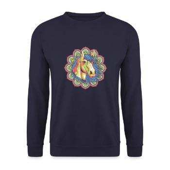 Mandala Tête de cheval - Sweat-shirt Unisexe - marine - Devant - Alina (178cm) & Michal (187cm)