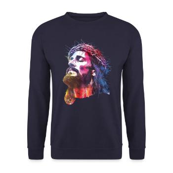Jesus - Unisex Sweatshirt - navy - Front - Alina (178cm) & Michal (187cm)
