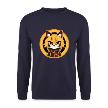 Orangefarbene und gelbe Anime-Katzenzeichnung - Unisex Pullover - Navy - Vorne - Alina (178cm) & Michal (187cm)
