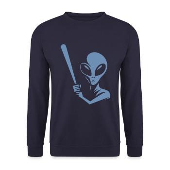 Alien Baseball Player Silhouette Minimalist - Unisex Sweatshirt - navy - Front - Alina (178cm) & Michal (187cm)