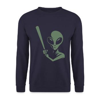 Alien Baseball Player Silhouette Minimalist - Unisex Sweatshirt - navy - Front - Alina (178cm) & Michal (187cm)