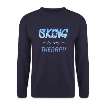 Ski-Fahrer T-Shirt Geschenk Apre Ski Berg - Unisex Pullover - Navy - Vorne - Alina (178cm) & Michal (187cm)