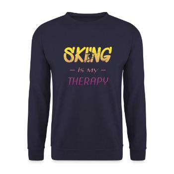skiing is my therapy - Unisex Pullover - Navy - Vorne - Alina (178cm) & Michal (187cm)