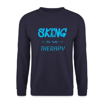skiing is my therapy, ski, skifahren - Unisex Pullover - Navy - Vorne - Alina (178cm) & Michal (187cm)