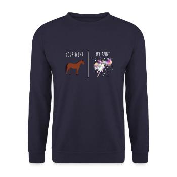 Votre tante ma tante cheval licorne t-shirt - Sweat-shirt Unisexe - marine - Devant - Alina (178cm) & Michal (187cm)