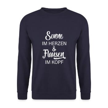 Sonne Im Herzen & Flausen Im Kopf - Unisex Pullover - Navy - Vorne - Alina (178cm) & Michal (187cm)