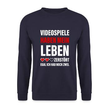 Videospiele Haben Mein Leben Zerstört - Gamer - Unisex Pullover - Navy - Vorne - Alina (178cm) & Michal (187cm)