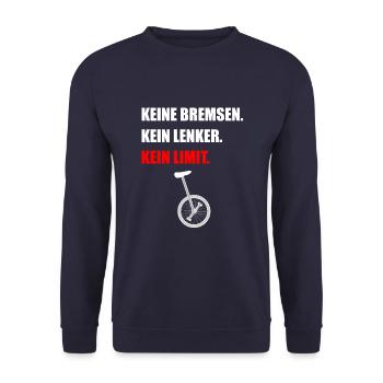 Spruch Einrad fahren - Unisex Pullover - Navy - Vorne - Alina (178cm) & Michal (187cm)