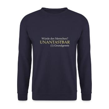 Grundgesetz Würde des Menschen - Unisex Pullover - Navy - Vorne - Alina (178cm) & Michal (187cm)